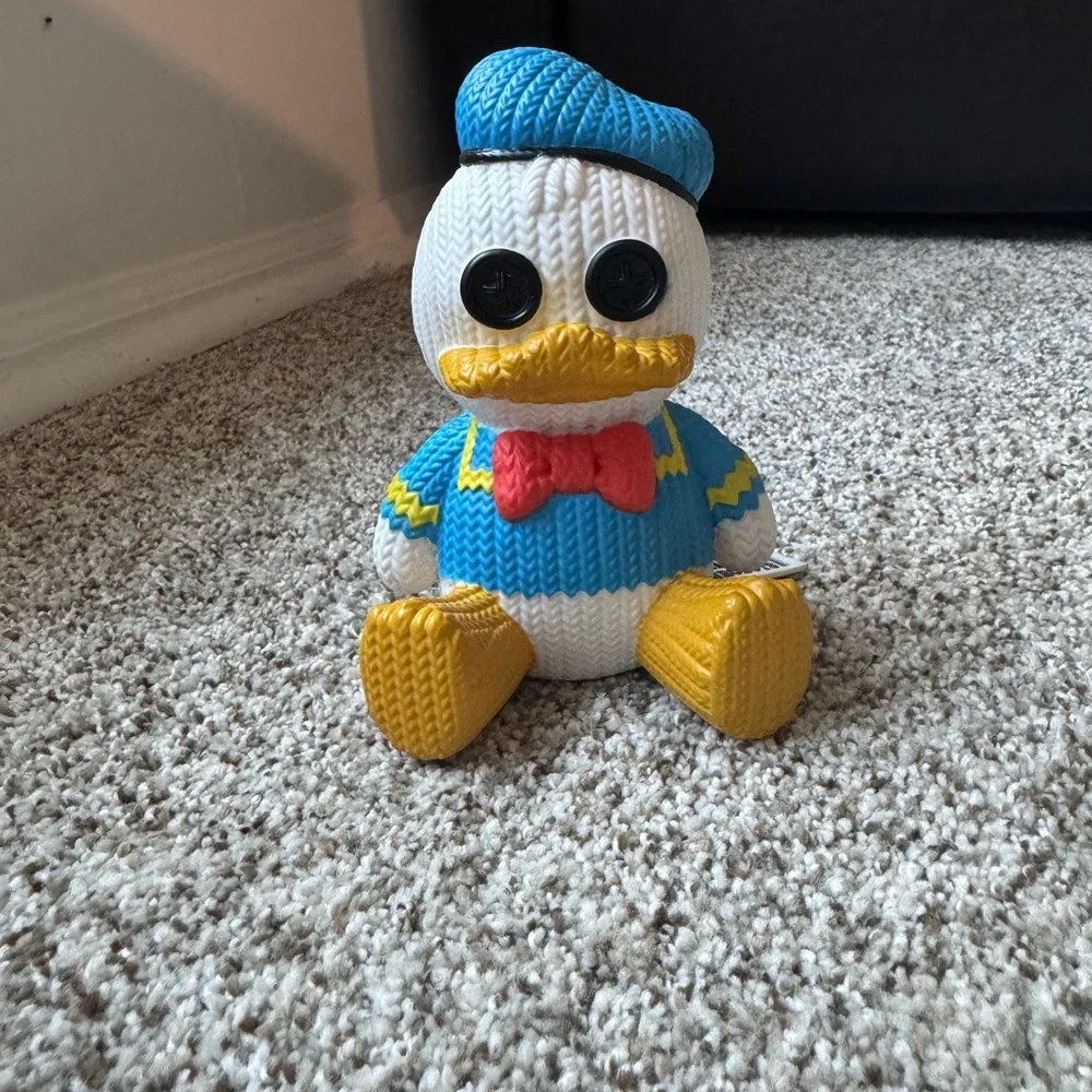 Blue and Yellow Knitted Duck Toy